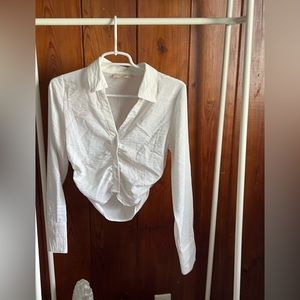 Meshki cropped white button up blouse